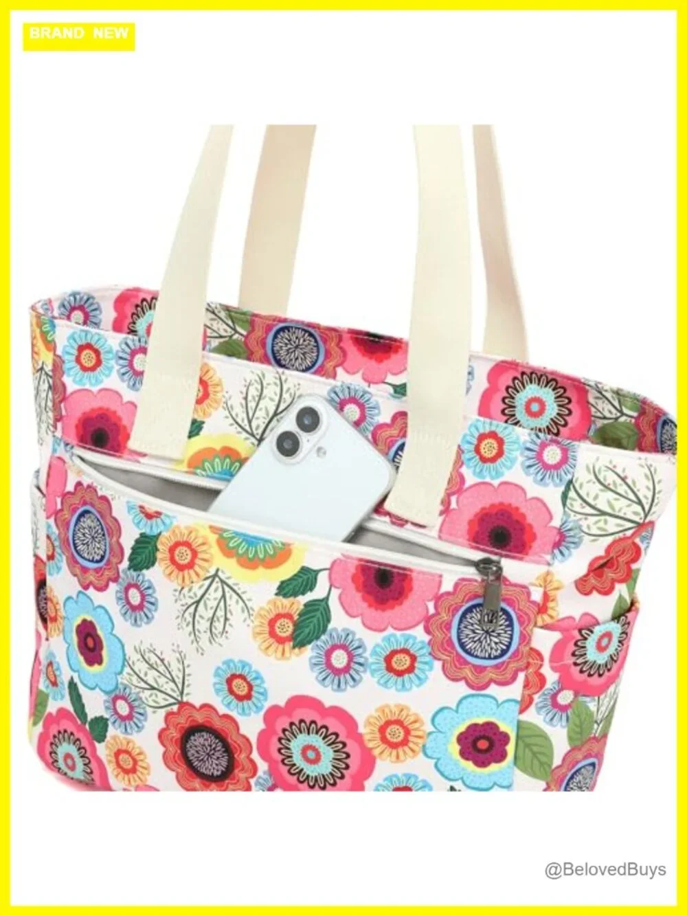 Multi-Pocket Lightweight Canvas Tote Bag, Large Capacity Shoulder Handbag for
